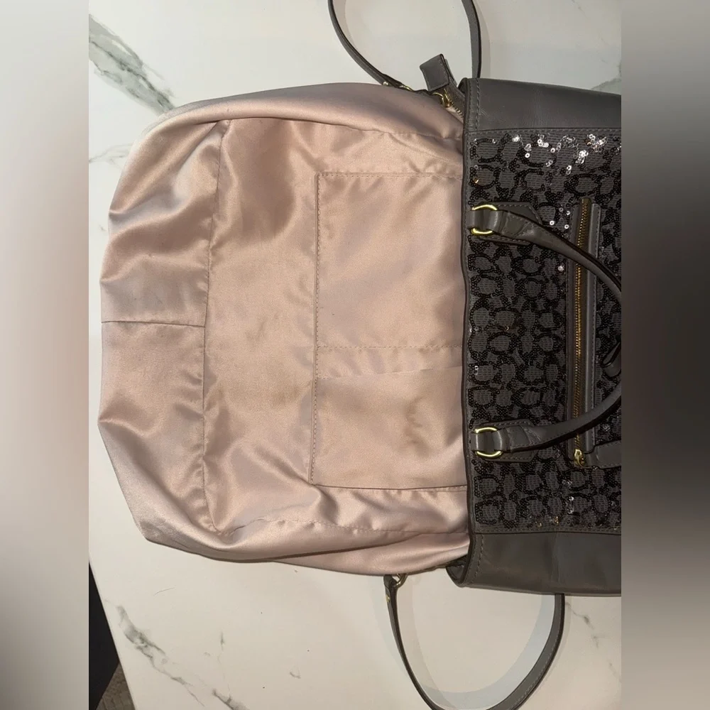 Coach Charcoal Gray Sequin 2-Way Leather Tote Bag